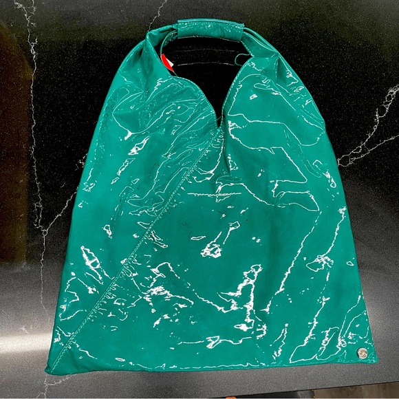 MM6 Madison Martin Margiela Small Origami Triangle Handbag Teal Patent Leather - Picture 1 of 11